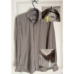 Suitsupply Men's Plaid Button Down Shirt Size Small 37/14.5 Italian Fabric